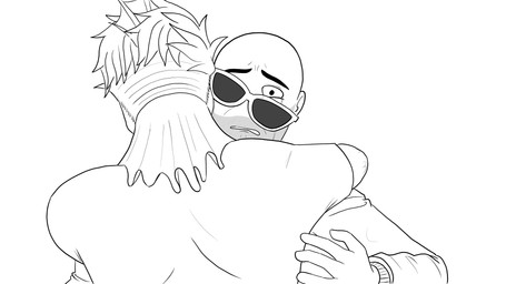 anthro bald beard biped bodily_fluids clothed clothed_anthro clothed_human clothed_male clothing comforting crying duo eyebrows eyewear facial_hair fingers frill_(anatomy) hair heartbroken hug humanoid_hands looking_at_viewer male raised_inner_eyebrows sad short_hair sunglasses tears areloch cavemanon_studios i_wani_hug_that_gator damien_payne inco_(iwhtg) dilophosaurid dilophosaurus dinosaur human hybrid mammal prehistoric_species reptile saurischian scalie spinosaurid spinosaurus theropod 16:9 2024 4k absurd_res greyscale hi_res monochrome widescreen