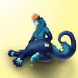 anthro blue_body blue_eyes blue_fur blue_penis blue_tongue condom erection fur genitals holding_condom holding_object knot knotted_penis male pawpads paws penis sexual_barrier_device solo teasing teasing_viewer tongue mythology dragon mythological_creature mythological_scalie nardoragon scalie 1:1 hi_res