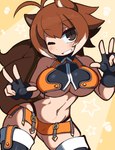 animal_humanoid arc_system_works average-hanzo blazblue breasts clothing double_v_sign female gesture grin hand_gesture humanoid legwear looking_at_viewer makoto_nanaya mammal mammal_humanoid not_furry one_eye_closed rodent rodent_humanoid sciurid sciurid_humanoid smile solo thigh_highs thong_straps tree_squirrel_humanoid under_boob v_sign wink