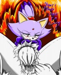 anthro big_butt blaze_the_cat bodily_fluids breasts butt domestic_cat english_text felid feline felis female genital_fluids genitals hair mammal masturbation multicolored_hair nipple_outline nobody147 pussy sega solo sonic_the_hedgehog_(series) text two_tone_hair vaginal vaginal_fluids vaginal_masturbation wet