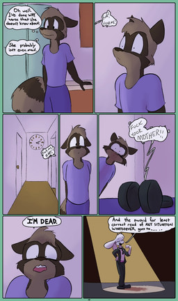 anthro clothed clothed_male clothing dialogue electronics fully_clothed fully_clothed_male headphones incestuous_fantasy male shocked solo spotlight spotlight_beam text dirty_bunny dirty_bunny_(character) tommy_keys mammal procyonid raccoon comic english_text nonbinary_(lore)