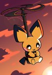 ambiguous_gender detailed_background feral flying propeller sky solo sunset yellow_body plumflavor nintendo pokemon generation_2_pokemon pichu pokemon_(species) hi_res