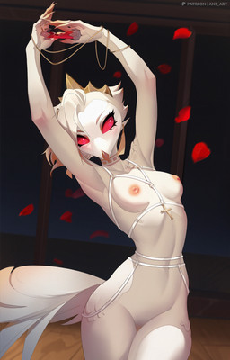 anthro areola beak blush blush_lines breasts claws cross crown dancing ear_piercing feathers female garter_belt garter_straps hair headgear jewelry navel necklace nipples nude nude_anthro nude_female petals piercing red_eyes short_hair solo tail tail_feathers vial white_body white_feathers white_hair ansart waltz hellaverse the_lesser_key_of_solomon vilhelmina avian bird demon owl owl_demon absurd_res hi_res