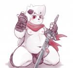 anthro armor balls biped blush cape clothing erection foreskin gauntlets genitals gloves handwear holding_melee_weapon holding_object holding_sword holding_weapon humanoid_genitalia humanoid_penis kneeling looking_at_viewer male melee_weapon moobs mostly_nude naughty_face navel nipples overweight overweight_anthro overweight_male partially_retracted_foreskin penis pose simple_background solo spread_legs spreading sword weapon lambent lambent_panpan canid canine canis domestic_dog mammal hi_res pinup