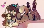 4_toes anthro blue_eyes clothed clothing doll feet female fishnet_clothing fur hair heart_symbol long_hair lying on_front smile solo toes underwear bishkah291ax48 disney bishka_(character) minnie_mouse canid canine mammal digital_media_(artwork) shaded