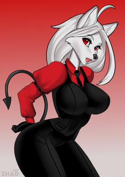 anthro biped breasts clothed clothed_anthro clothed_female clothing curvy_figure exposure_variation female legwear pose solo thick_thighs thigh_highs three-quarter_view wide_hips zhadart helltaker cerberus_(helltaker) canid canine canis mammal wolf digital_drawing_(artwork) digital_media_(artwork) hi_res portrait shaded soft_shading three-quarter_portrait