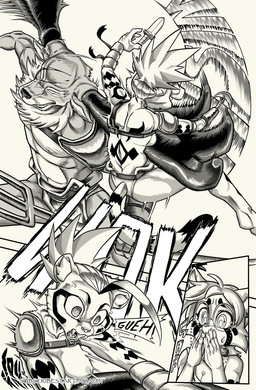 5_fingers anthro antlers armor athletic athletic_anthro athletic_male audience barefoot blood bodily_fluids bottomwear breasts butt clothed clothing collar duo_focus fangs feet female fight fingers fur gladiator group hair horn humanoid_hands knife loincloth male melee_weapon metal_collar missing_arm missing_leg nipples pauldron paws polearm prosthetic prosthetic_leg prosthetic_limb scissor_(gladiator) teeth text toes topless topless_anthro topless_female topless_male trident trio warrior weapon wearing_collar daigaijin irlenk_(daigaijin) mazy_(daigaijin) deer felid feline mammal comic hi_res