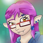 ambiguous_gender eyewear fangs glasses hair humanoid_pointy_ears long_ears not_furry piercing pink_hair pointy_ears solo teeth alexartypants elf humanoid 1:1 bust_portrait colored graphite_(artwork) icon low_res portrait traditional_media_(artwork)