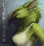 anthro beak blue_eyes breasts clothed clothing ear_piercing feather_hair feathers female green_body green_feathers piercing pose pseudo_hair shirt side_view solo tank_top topwear bloodshot23 likeshine_(character) avian 2011 character_badge_(artwork) detailed half-length_portrait portrait