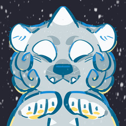 ambiguous_gender closed_smile eyes_closed front_view grey_body grey_ears grey_horn horn mouth_closed pawpads simple_background simple_eyes smile solo unsigned white_horn white_inner_ear yellow_pawpads asnnonaka asian_mythology east_asian_mythology japanese_mythology mythology ryuusei foo_dog komainu mammal yokai 1:1 bust_portrait digital_media_(artwork) icon low_res portrait