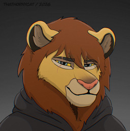 anthro clothing fur gaze hair hoodie jacket male mane simple_background solo topwear thathornycat thamani felid feline lion mammal pantherine colored hi_res sketch