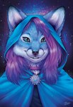 anthro black_nose blue_body blue_eyes blue_fur collar female fur hair purple_hair smile solo white_body white_fur goldendruid canid canine fox mammal 2021 digital_media_(artwork)