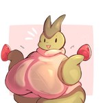 anthro big_breasts black_eyes breasts clothing female green_body holding_object huge_breasts smile solo sweater text topwear translucent translucent_clothing lightmizano nintendo pokemon flygon generation_3_pokemon pokemon_(species) english_text hi_res