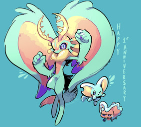ambiguous_gender anniversary annoyed anthro antlers bar_emanata big_ears biped bipedal_feral blue_eyes blush blush_stickers chest_tuft clothing colored_nails countershade_torso countershading digitigrade dipstick_tail duo_focus emanata feral fingernails fist fist_pump fluffy fluffy_tail fur glistening glistening_body glistening_fur group hat head_wings headgear headwear horn huge_wings looking_at_viewer markings mouthless multicolored_body multicolored_eyes multicolored_fur nails narrowed_eyes neck_tuft notched_ear one_eye_closed orange_body orange_fur party_hat party_horn pink_body pink_eyes pink_skin pupils purple_fingernails purple_nails purple_sclera raised_arm semi-anthro simple_background size_difference tail tail_markings tan_body tan_fur teal_background teal_body teal_eyes teal_fur teal_skin text three-quarter_view trio tuft unusual_wing_placement white_pupils wings wink winking_at_viewer kamabokobun kirby_(series) kirby_and_the_forgotten_land nintendo elfilin fecto_elfilis fecto_forgo alien chinchilla chinchillid mammal rodent starling_(kirby) 2023 digital_drawing_(artwork) digital_media_(artwork) english_description english_text full-length_portrait hi_res portrait signature male_(lore)