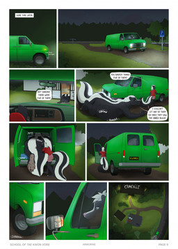 4_toes 9_panel_comic abdominal_bulge anthro anthro_pred belly big_belly black_body black_fur bottomwear clothed clothing crawling dialogue duo feet female fire fur high-angle_view huge_belly hyper hyper_belly in_vehicle long_tail looking_at_mirror looking_at_object male male_pred medium_truck mirror name_drop night nude outside page_number parking_lot pushing_another reflection rumbling_stomach shirt shorts sign sky smile smoke star starry_sky street tail text toes topwear truck unseen_prey van vehicle vore armorine sandra_(strega) striper_(strega) mammal mephitid skunk artist_name comic english_text hi_res multiple_scenes