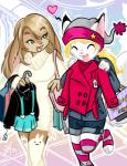 anthro blonde_hair blush brown_body brown_fur clothed clothing duo eyes_closed female fur green_eyes hair inside white_body white_fur j3t arctic_fox canid canine fox lagomorph leporid mammal rabbit true_fox 2019