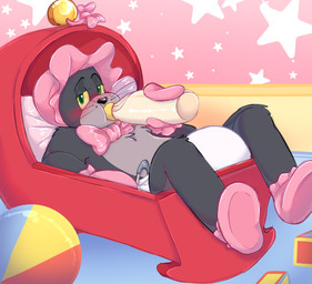 abdl adult_baby ageplay anthro arm_tuft baby_bottle baby_toy baby_toys babying ball baseboard bed bedroom_eyes bell beverage black_eyebrows black_nose block blue_floor blush bonnet booties bottle bow_(feature) bow_ribbon chest_tuft clean_diaper cloth_diaper clothed clothing container cradle detailed_background diaper diaper_fetish drinking drinking_milk eyebrows floor fur fur_tuft furniture glistening glistening_ball glistening_bell glistening_bottle glistening_bow glistening_container glistening_eyes glistening_nose glistening_pillow glistening_ribbon glistening_safety_pin glistening_toy green_eyes grey_arms grey_body grey_face grey_fur grey_legs grey_safety_pin grey_snout grey_tuft handwear headgear headwear holding_baby_bottle holding_bottle holding_container holding_object infantilism inside jingle_bell knee_tuft leg_tuft legs_over_edge looking_at_viewer lying lying_on_bed male milk milk_bottle milk_container mittens narrowed_eyes on_bed pillow pink_bed pink_bedding pink_bonnet pink_booties pink_bow pink_clothing pink_handwear pink_mittens pink_pillow pink_ribbon pink_wall raised_eyebrows red_cradle ribbons roleplay safety_pin satisfaction satisfied satisfied_look seductive shoulder_tuft solo star_(shape) star_pattern toy tuft wall_(structure) wallpaper_(decoration) wearing_diaper whisker_spots whiskers white_diaper white_star yellow_sclera yellow_wall raindristashka metro-goldwyn-mayer tom_and_jerry thomas_cat domestic_cat felid feline felis mammal colored colored_sketch digital_drawing_(artwork) digital_media_(artwork) hi_res sketch