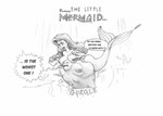 after_vore belly big_belly breasts female female_pred male nipples simple_background split_form text underwater vore water white_background frakass disney the_little_mermaid_(1989) ariel_(disney) marine merfolk 2010 english_text monochrome