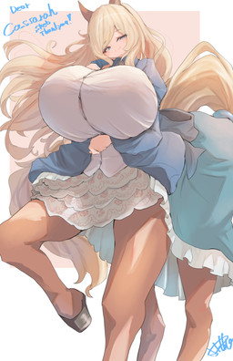 big_breasts blonde_hair blue_eyes breasts brown_body brown_fur clothed clothed_taur clothing dress female frilly frilly_clothing fur hair hooves horse_ears horse_tail huge_breasts long_hair looking_at_viewer noblewoman ribbons simple_background smile solo standing salmonkomaku european_mythology greek_mythology mythology estelle_bellegarde centaur equid equid_taur humanoid_taur mammal mammal_taur taur absurd_res hi_res