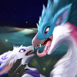 blue_body blue_eyes blue_feathers breathing claws duo extreme_french_kiss fantasy feathers feral french_kissing fur intense kissing landscape male male/male mouth_closed night open_mouth outside pink_body pink_feathers playful purple_scarf red_eyes romantic scaled scarf sky star starry_sky tongue tongue_out water white_body white_fur wyverness european_mythology mythology ryke_sellwing dinosaur dragon dromaeosaurid mythological_creature mythological_scalie prehistoric_species reptile scalie theropod western_dragon wyvern 1:1 animated colorful_theme detailed digital_media_(artwork) short_playtime sound webm