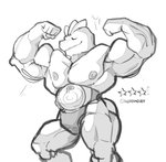 abs anthro biceps flexing male muscular muscular_anthro muscular_male nipples pecs pose smile smirk solo star chirros nintendo pokemon generation_1_pokemon lizard machoke pokemon_(species) reptile scalie hi_res monochrome