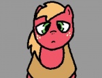 feral freckles frown green_eyes grey_background hair harness looking_at_viewer male orange_hair plow_yoke red_body simple_background solo pokehidden banned_from_equestria friendship_is_magic hasbro my_little_pony big_macintosh_(mlp) earth_pony equid equine horse mammal pony digital_media_(artwork) low_res pixel_(artwork)