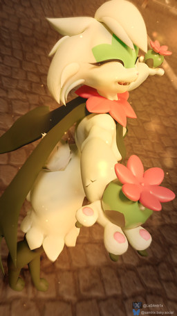 anthro breast_curtains breasts butt eyes_closed fangs female female_anthro fur green_body hair happy side_boob side_view small_breasts smile smiling_at_viewer solo tail teeth white_body white_fur white_hair samtrix seriuswolf_(modeler) nintendo pokemon felid feline generation_9_pokemon mammal meowscarada pokemon_(species) 4k 9:16 absurd_res hi_res