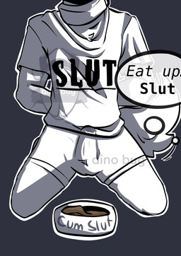 anthro bound bowl chain chained clothing collar container degradation erection erection_under_clothing fur male pet_bowl solo dinobug mammal absurd_res hi_res