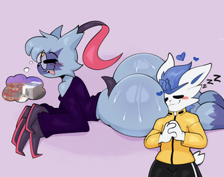 big_butt bodily_fluids butt butt_pillow duo female huge_butt lying lying_on_butt male male/female on_front sleeping sweat virito nintendo pokemon shou_(vicezvince) cinderace generation_8_pokemon pokemon_(species) sneasler absurd_res hi_res