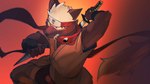 anthro brown_body brown_fur fur hair looking_at_viewer male melee_weapon ninja object_in_mouth red_eyes scar solo warrior weapon ringo2als lifewonders tokyo_afterschool_summoners tadatomo_(tas) canid canine canis domestic_dog mammal 16:9 hi_res widescreen