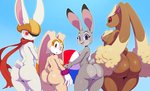 absurd_res aged_up anthro ball beach_ball big_butt big_ears blush breasts brown_body brown_eyes brown_fur bubble_butt buckteeth butt butt_size_difference casual_nudity clothing cream_the_rabbit dipstick_ears disney dragon_ball dragon_ball_super ear_markings female floppy_ears fur generation_4_pokemon gloves grey_body grey_fur group handwear hat headgear headwear hi_res huge_butt inflatable judy_hopps lagomorph leporid lineup long_ears looking_at_viewer looking_back lopunny mammal mostly_nude multicolored_ears nintendo nipples nude nude_edit open_mouth pear-shaped_figure pokemon pokemon_(species) presenting presenting_hindquarters purple_eyes rabbit rear_view red_eyes scarf scut_tail sega short_stack short_tail simple_background small_breasts small_waist smile sonic_the_hedgehog_(series) sorrel sssonic2 standing tail tan_body tan_fur teeth thick_thighs third-party_edit white_body white_fur wide_hipped_female wide_hips zootopia
