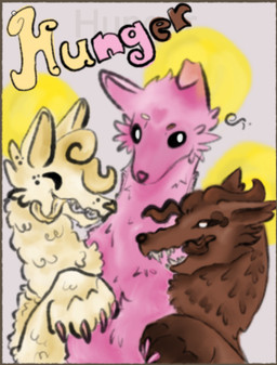 ambiguous_gender brown_body brown_fur feral fur group hunger_(drakefall) multi_head multicolored_body multicolored_fur neapolitan_fur no_thoughts pink_body pink_fur tan_body tan_fur tongue tongue_out trio nautilus_art european_mythology greek_mythology mythology canid canid_demon canine cerberus demon hellhound mammal mythological_canine mythological_creature