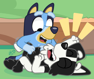 anthro behaving_like_a_dog belly_rub black_body black_fur blue_body blue_fur cheek_tuft day duo eyes_closed facial_tuft female fur gloves_(marking) gums_(mouth) leg_markings logo lying male markings motion_lines multicolored_body multicolored_fur on_back one_ear_up open_mouth outside socks_(marking) sound_effects tan_body tan_fur tickling tuft two_tone_body two_tone_fur white_body white_fur white_inner_ear yellow_inner_ear young young_anthro young_female young_male dm29 bluey_(series) bluey_heeler mackenzie_border_collie australian_cattle_dog border_collie canid canine canis cattledog collie domestic_dog herding_dog mammal pastoral_dog sheepdog 2025 6:5 artist_logo