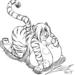 anthro areola big_breasts breasts butt female fur hair huge_breasts hyper hyper_breasts nipples nude solo striped_body striped_fur stripes thick_thighs deonwolf tabytha_starling felid mammal pantherine tiger 1:1 2013 digital_media_(artwork) hi_res monochrome sketch