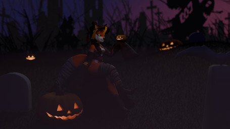 female holidays solo zhenash halloween canid canine fox mammal 16:9 3d_(artwork) 4k absurd_res blender_(artwork) digital_media_(artwork) hi_res widescreen