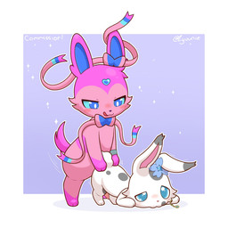 all_fours anal anal_penetration ass_up blue_background blue_eyes blue_inner_ear blue_sclera blush duo feral feral_on_feral feral_penetrated feral_penetrating feral_penetrating_feral flower_on_head fur genitals half-closed_eyes licking licking_lips looking_down looking_down_at_partner looking_pleasured male male/male male_feral male_on_feral male_penetrated male_penetrating male_penetrating_male multicolored_body multicolored_fur narrowed_eyes penetration penile penile_penetration penis penis_in_ass pink_body pink_fur purple_body purple_fur quadruped ribbons_(anatomy) sex side_view simple_background sparkles tapering_penis text tongue tongue_out white_background zyuuniie nintendo pokemon ageam_(sylvtasticalsylveon) fan_character poke_(pokemonlover) eeveelution generation_6_pokemon lagomorph leporid mammal pokemon_(species) rabbit sylveon 1:1 2025 artist_name cel_shading digital_drawing_(artwork) digital_media_(artwork) hi_res shaded