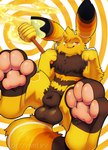 animal_genitalia balls feral fur genitals honey_dipper male pawpads paws sheath smile solo tail yellow_body yellow_fur dizzymilky fakemon helios_(helioshoneybre) fakeveelution mammal hi_res