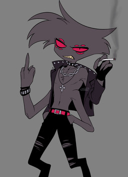 alternative_fashion cigarette cigarette_smoke cross cross_necklace gesture goth grey_background hand_gesture holding_cigarette holding_object jewelry male middle_finger multi_arm multi_eye multi_limb necklace simple_background smoke solo enaic31 hazbin_hotel hellaverse arackniss_(hazbin_hotel) arachnid arthropod demon humanoid spider absurd_res hi_res