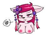 anthro blush breasts female fur hair nipples pink_body pink_fur pink_hair simple_background solo pipepo canid canine domestic_cat felid feline felis mammal aliasing digital_media_(artwork)