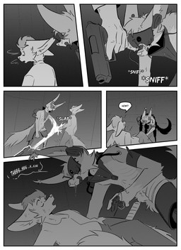 anthro clothed clothing cybernetics dialogue duo genitals gun handgun inner_ear_fluff inside machine male mask nude pistol ranged_weapon simple_background speech_bubble text tuft weapon kifyun2 benjamin_(undying_void) eric_doyle canid canine fox mammal absurd_res black_and_white comic hi_res monochrome