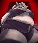 angry anthro belly big_belly big_breasts bottomwear breasts clothed clothing clothing_grab female female_anthro fluffy fly_open fly_unzipped fur hair low-angle_view obese open_bottomwear open_clothing open_pants open_zipper overweight overweight_female pants red_sclera solo teeth thick_thighs tight_clothing undersized_clothing unzipped unzipped_pants wardrobe_malfunction white_body white_fur white_hair zipper zipper_down hoshino_kedama helluva_boss mythology loona_(helluva_boss) canid canid_demon canine demon hellhound mammal mythological_canine mythological_creature absurd_res hi_res