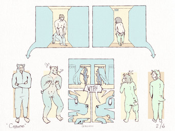 anthro bulge clothing costume costume_transformation duo eyewear forced forced_transformation glasses human_to_anthro male mid_transformation nude species_transformation suit_transformation transformation transformation_sequence transformative_clothing mulveyyy canid canine canis human kobold lizard mammal reptile scalie wolf 4:3 absurd_res comic hi_res
