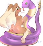 2_penises anal anal_penetration anthro anthro_on_feral anus bestiality bittersyrup blush breasts brown_body brown_fur butt dialogue duo ekans female feral forked_tongue fur generation_1_pokemon generation_4_pokemon genitals hi_res hypnosis lopunny male male/female mind_control multi_genitalia multi_penis nintendo nipples penetration penis pokemon pokemon_(species) purple_body purple_scales pussy raised_tail rattle_(anatomy) scales simple_background smile tail tongue tongue_out vaginal vaginal_penetration white_background yellow_body yellow_scales
