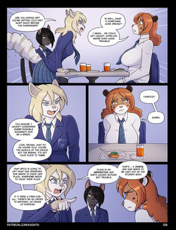 5_fingers accessory angry anthro beverage black_border black_hair black_nose blonde_hair blue_eyes blush bodily_fluids border bottomwear brown_body brown_eyes brown_fur cafeteria chair clothed clothing crying dialogue female fingers food fur furniture gloves_(marking) group hair juice_(beverage) male markings multicolored_body multicolored_fur necktie orange_juice page_number pink_nose red_hair school_uniform skirt speech_bubble spots spotted_body spotted_fur table tail tan_body tan_fur tears text trio two_tone_body two_tone_fur uniform white_body white_fur conditional_dnp kadath rebecca_(kadath) regina_(kadath) riley_(kadath) domestic_cat felid feline felis mammal comic digital_media_(artwork) english_text hi_res shaded url