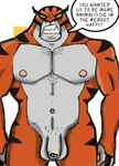 anthro balls biceps casual_nudity foreskin fur genitals humanoid_genitalia humanoid_hands humanoid_penis looking_at_viewer male manly muscular muscular_anthro muscular_male navel nipples nude pecs penis simple_background solo stripes teeth text genericboxhead third-party_edit ben_10 cartoon_network rath_(ben_10) alien appoplexian felid mammal pantherine tiger english_text hi_res