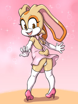 anthro armwear biped butt clothed clothing dress elbow_gloves eyelashes female fingers footwear gloves handwear high_heels legwear loli looking_back open_mouth panties pupils shoes simple_background smile solo standing thick_thighs thigh_highs three-quarter_view underwear upskirt young young_anthro young_female vermelhatan sega sonic_the_hedgehog_(series) cream_the_rabbit lagomorph leporid mammal rabbit 3:4 absurd_res hi_res