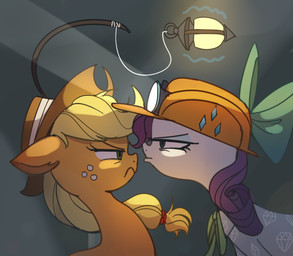 blonde_hair duo female feral freckles hair lamp lantern orange_body purple_hair white_body tcn_tancha friendship_is_magic hasbro my_little_pony applejack_(mlp) rarity_(mlp) earth_pony equid equine horse mammal pony hi_res