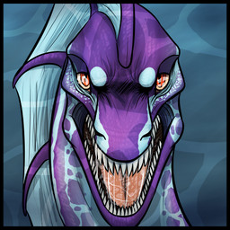 ambiguous_gender black_border blue_body bodily_fluids border feral front_view glistening glistening_eyes looking_at_viewer open_mouth purple_body red_eyes red_tongue saliva saliva_on_tongue saliva_string sharp_teeth simple_background solo tan_sclera teeth tongue unsigned kardinaluz dinosaur prehistoric_species reptile scalie species_request 1:1 headshot_portrait icon low_res portrait