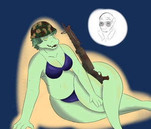 anthro anthro_focus armor army bald bikini blush breasts clothed clothed_anthro clothed_female clothing cutaway duo eyewear female female_focus fingers freckled_breasts freckled_face freckles front_view green_body green_hair grey_eyes gun hair hard_hat headgear helmet humanoid_hands looking_at_viewer m60 machine_gun male medium_breasts military_helmet non-mammal_breasts pose purple_bikini purple_clothing purple_swimwear ranged_weapon seductive short_hair simple_background slightly_chubby slightly_chubby_anthro slightly_chubby_female solo_focus sunglasses swimwear tail thick_thighs transparent_background two-piece_swimsuit weapon wide_eyed wide_hips yellow_sclera moistracc cavemanon_studios full_metal_jacket i_wani_hug_that_gator inco_(iwhtg) olivia_halford baryonyx dinosaur human mammal prehistoric_species reptile saurischian scalie spinosaurid theropod absurd_res alpha_channel alternate_version_at_source hi_res pinup