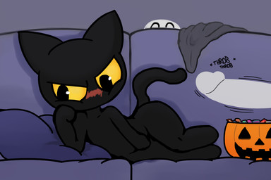 anthro being_watched black_body black_eyes black_fur blush candy covering covering_crotch dessert disembodied_penis female food fur furniture genitals holidays humanoid_genitalia humanoid_penis looking_at_another lying male nude on_side penis pillow sofa solo throbbing throbbing_penis yellow_sclera mochi-bun third-party_edit unknown_editor google google_doodle halloween magic_cat_academy momo_(google) felid feline ghost mammal spirit 2020 3:2
